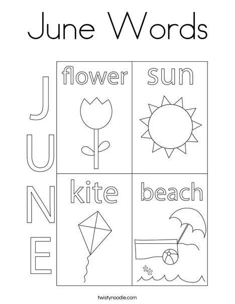 June Words Coloring Page