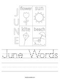 June Words Worksheet