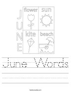 June Words Handwriting Sheet