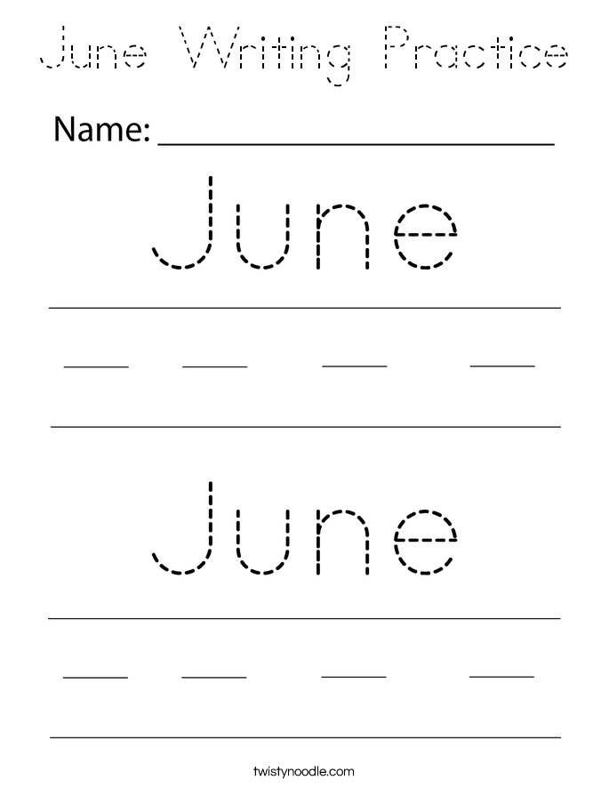 June Writing Practice Coloring Page