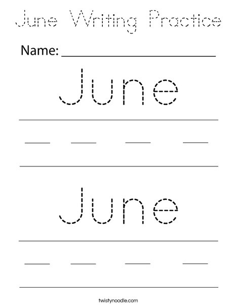 June Writing Practice Coloring Page