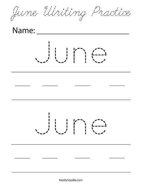 June Writing Practice Coloring Page