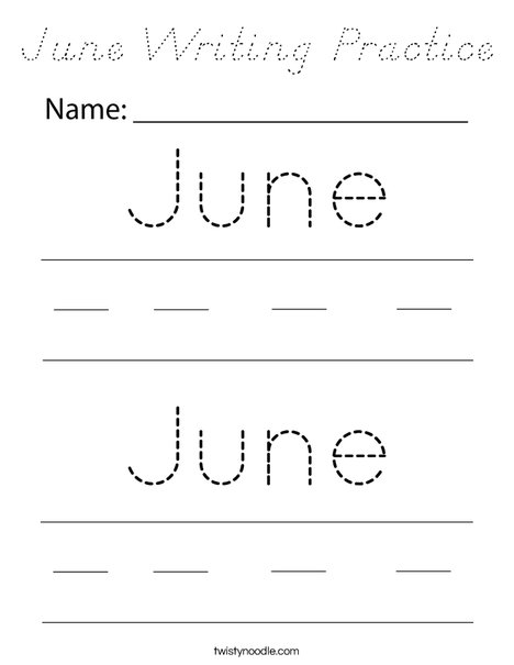 June Writing Practice Coloring Page