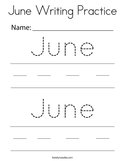 June Writing Practice Coloring Page