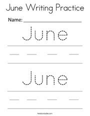 June Writing Practice Coloring Page