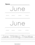 June Writing Practice Handwriting Sheet