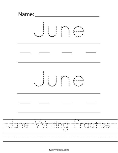 June Writing Practice Worksheet