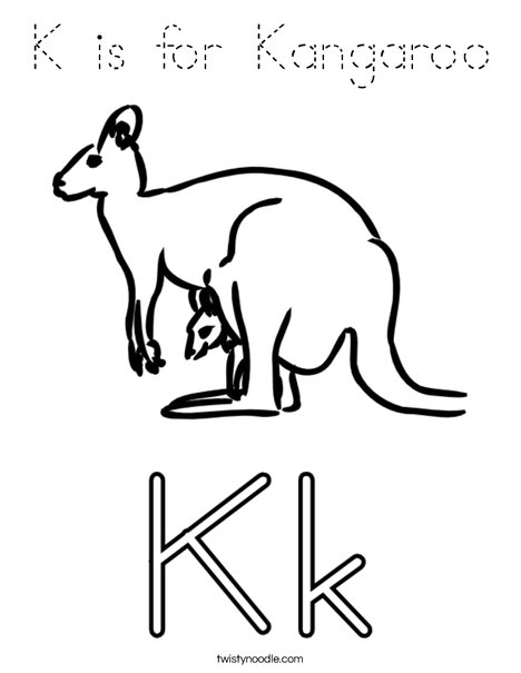 K is for Kangaroo Coloring Page