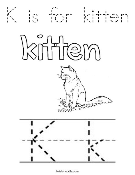 K is for kitten Coloring Page