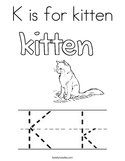 K is for kitten Coloring Page
