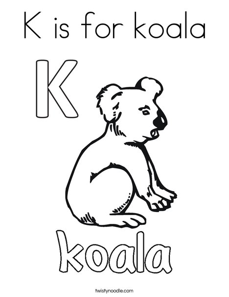 K is for koala Coloring Page