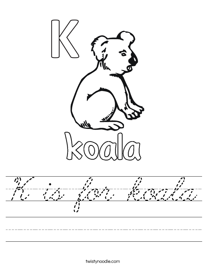 Download K is for koala Worksheet - Cursive - Twisty Noodle