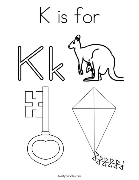 k is for coloring page twisty noodle