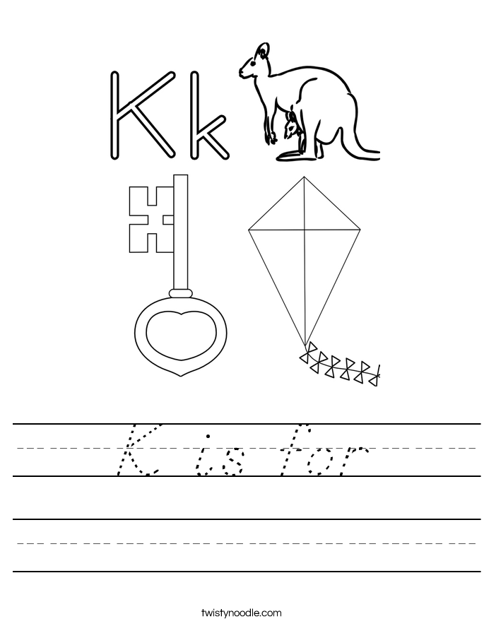 K is for Worksheet - D'Nealian - Twisty Noodle