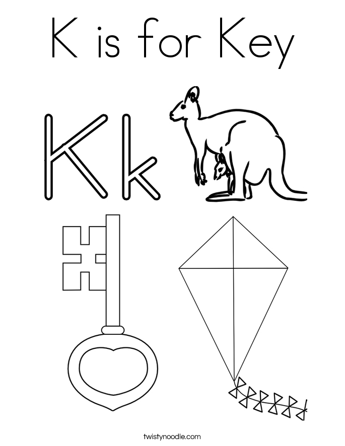 K is for Key Coloring Page