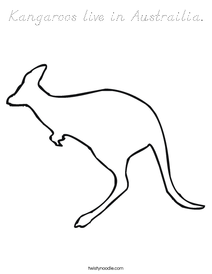 Kangaroos live in Austrailia. Coloring Page