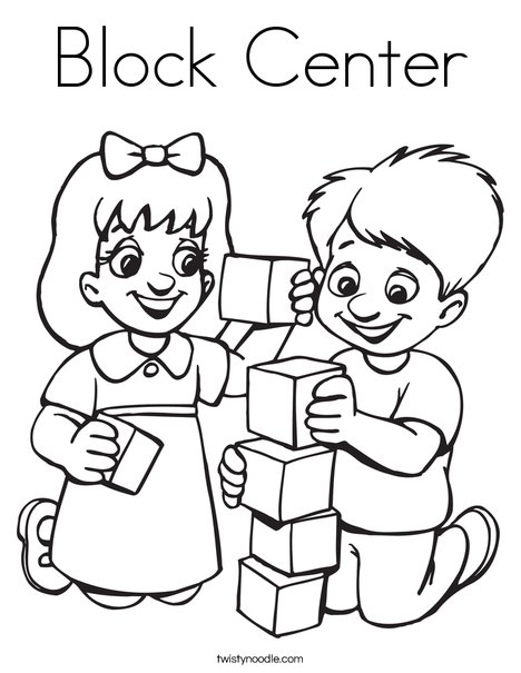 Kids Playing Blocks Coloring Page