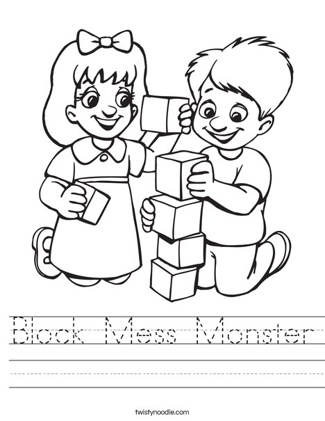 Kids Playing Blocks Worksheet