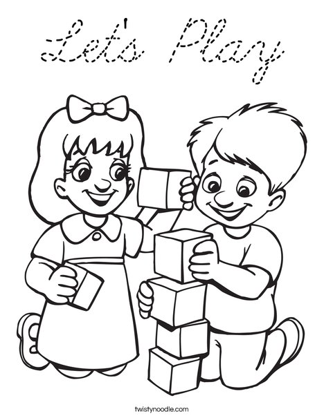 Kids Playing Blocks Coloring Page