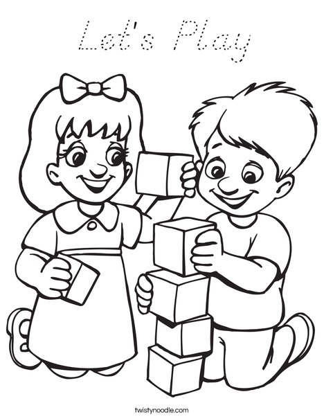 Kids Playing Blocks Coloring Page