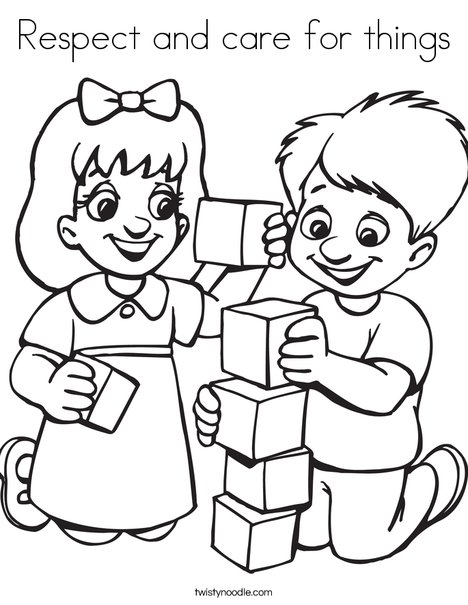 Kids Playing Blocks Coloring Page