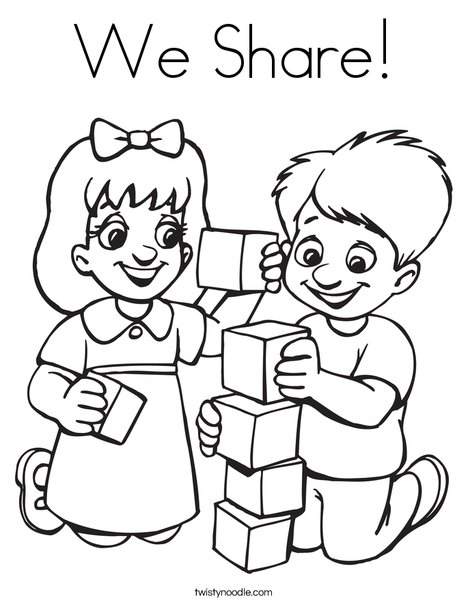 Kids Playing Blocks Coloring Page