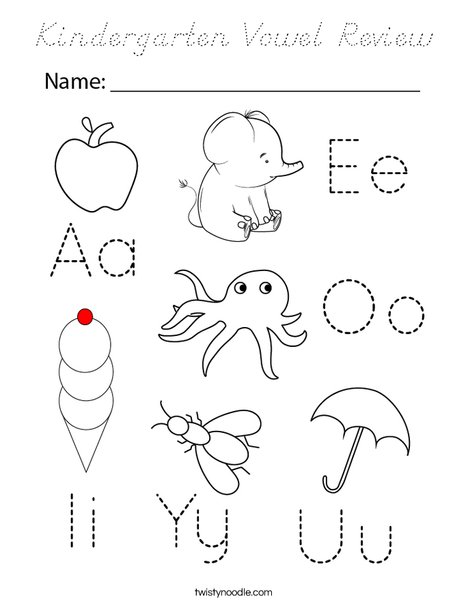 Kindergarten Vowel Review Coloring Page