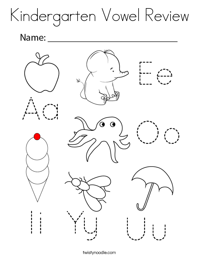 Kindergarten Vowel Review Coloring Page