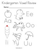 Kindergarten Vowel Review Coloring Page