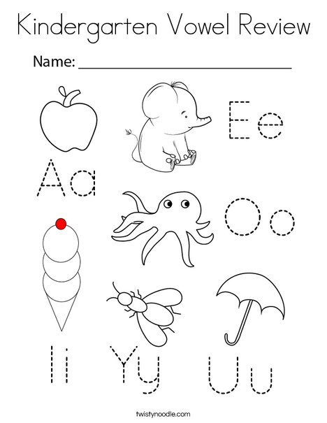 Kindergarten Vowel Review Coloring Page