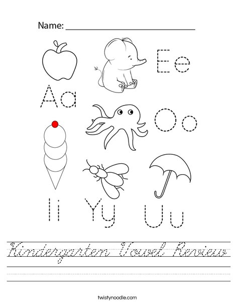 Kindergarten Vowel Review Worksheet