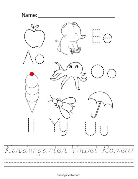 Kindergarten Vowel Review Worksheet