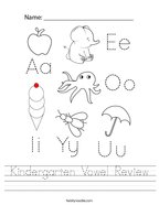 Kindergarten Vowel Review Handwriting Sheet