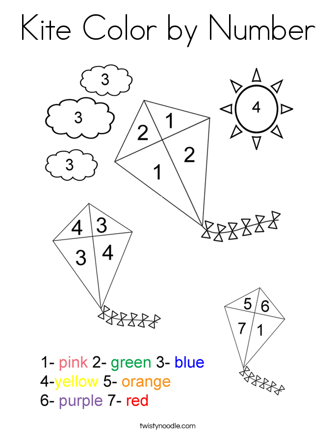 Kite Color by Number Coloring Page - Twisty Noodle