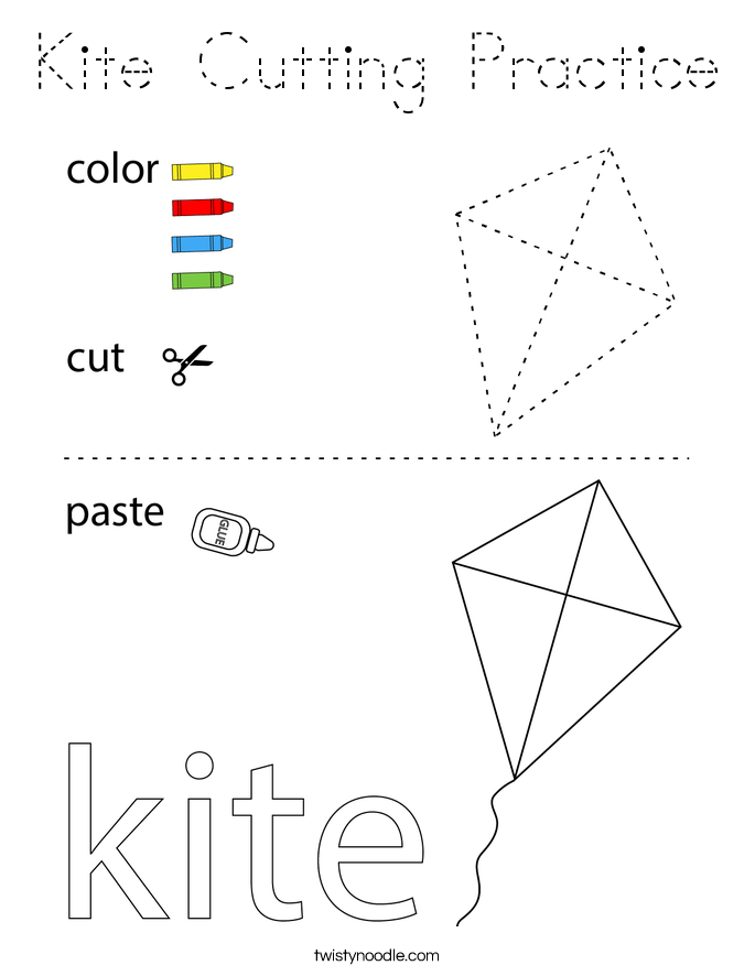 Kite Cutting Practice Coloring Page