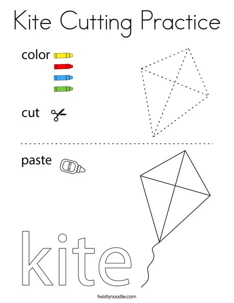 Kite Cutting Practice Coloring Page