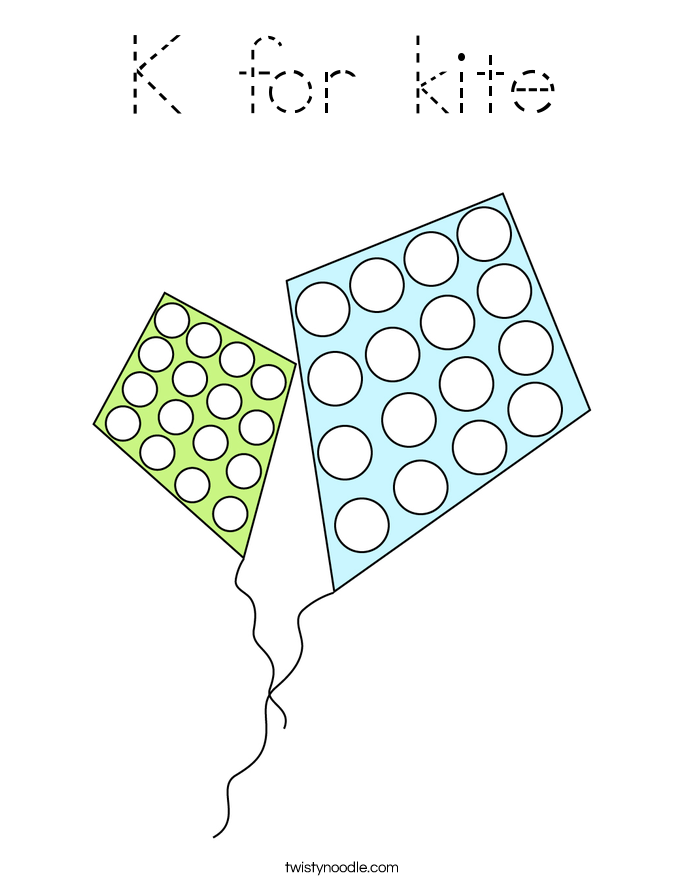 K for kite Coloring Page
