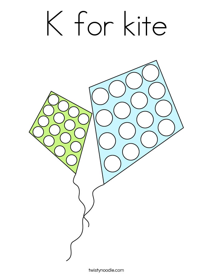 K for kite Coloring Page