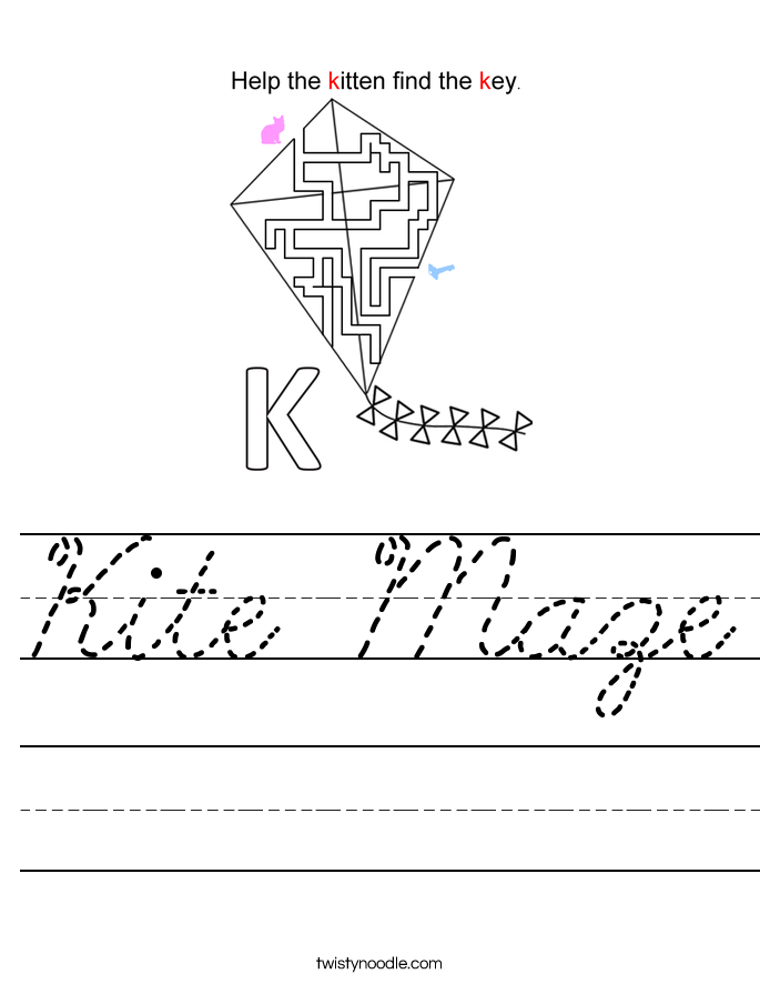 Kite Maze Worksheet - Cursive - Twisty Noodle