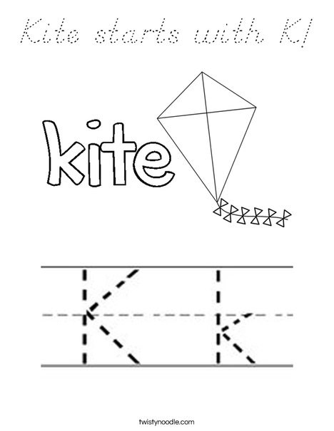 Kite starts with K Coloring Page - D'Nealian - Twisty Noodle