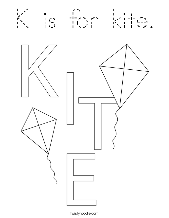 K is for kite. Coloring Page