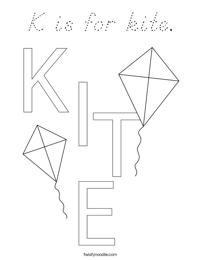 K is for kite. Coloring Page