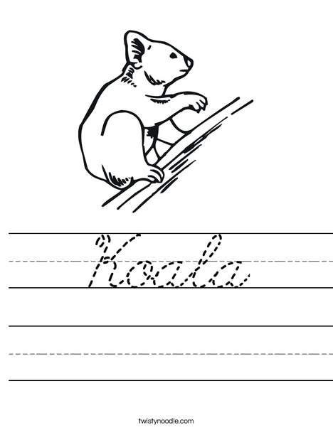 Koala Bear on Branch Worksheet