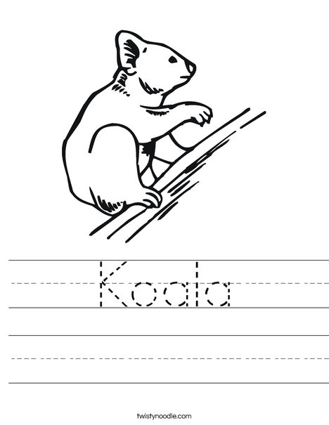 Koala Bear on Branch Worksheet