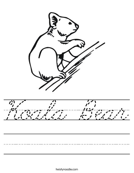 Koala Bear on Branch Worksheet