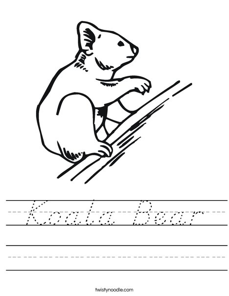 Koala Bear on Branch Worksheet