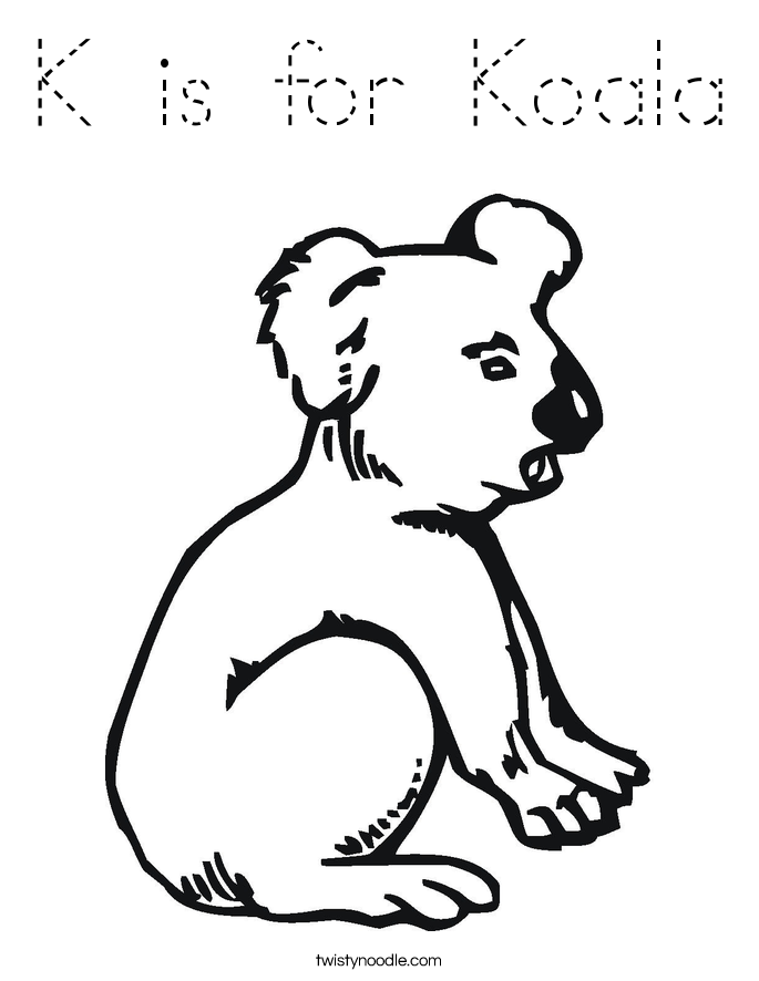 K is for Koala Coloring Page