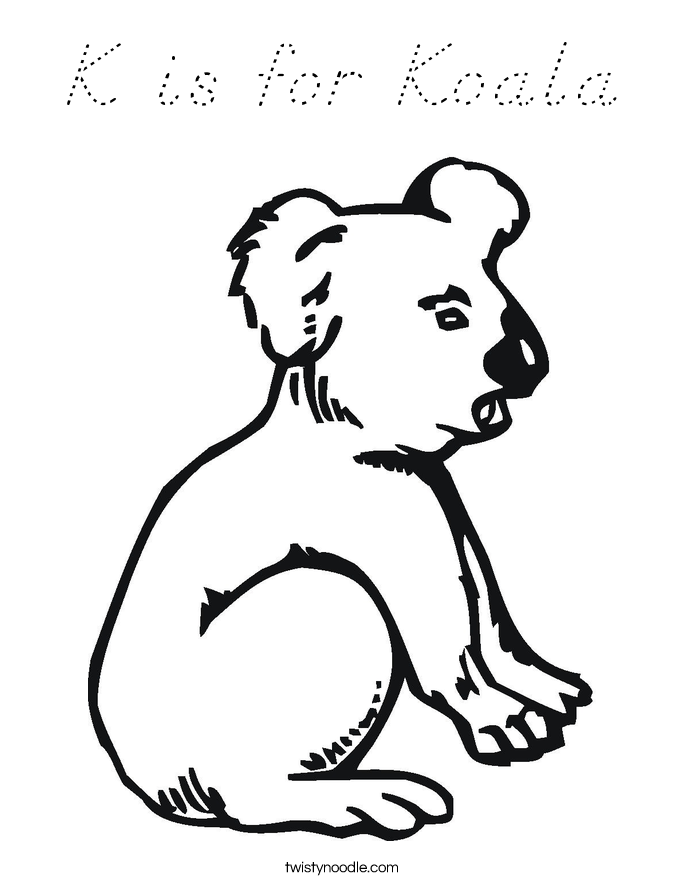 K is for Koala Coloring Page
