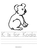 K is for Koala Worksheet