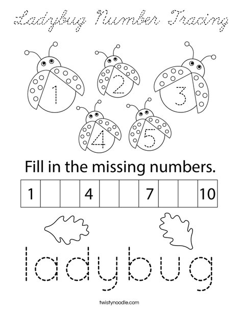 Ladybug Number Tracing Coloring Page